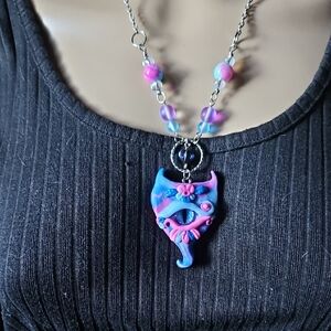Blue and Pink Cat Pendant Necklace